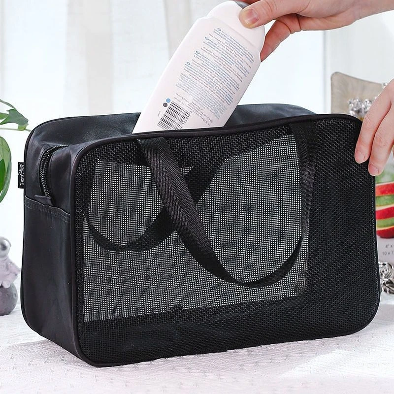 Transparent Mesh Makeup Bags Fashion Large Capacity Cosmetic Bags Portable Travel Organizer Pack Bath Toiletries Bag