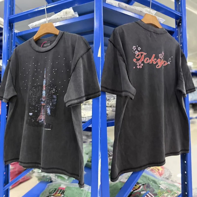 

2026ss Vintage Drilling Sky Graffiti Washed T-Shirts High Quality Men Women Tee T Shirt