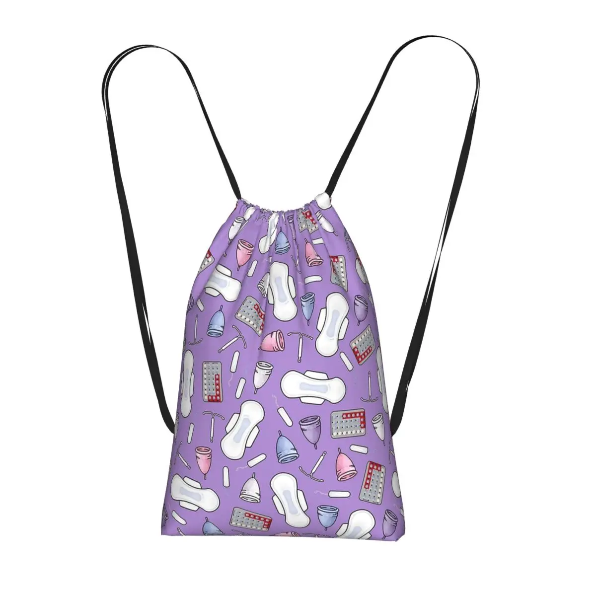 Period Protection, PMS Ready In Purple Drawstring Backpack hiking cycling Bag Lightweight Storage Drawstring Bag for Men Women