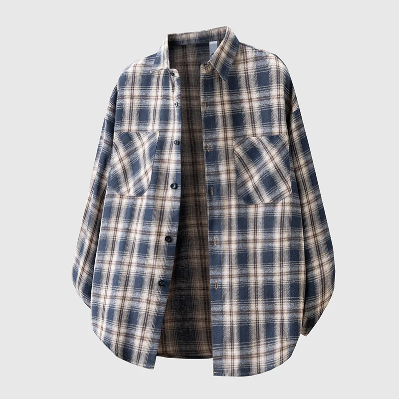 Americano outono masculino solto camisa xadrez estilo universitário topos manga longa casual turn down collar verificado mulher blusa roupas unissex