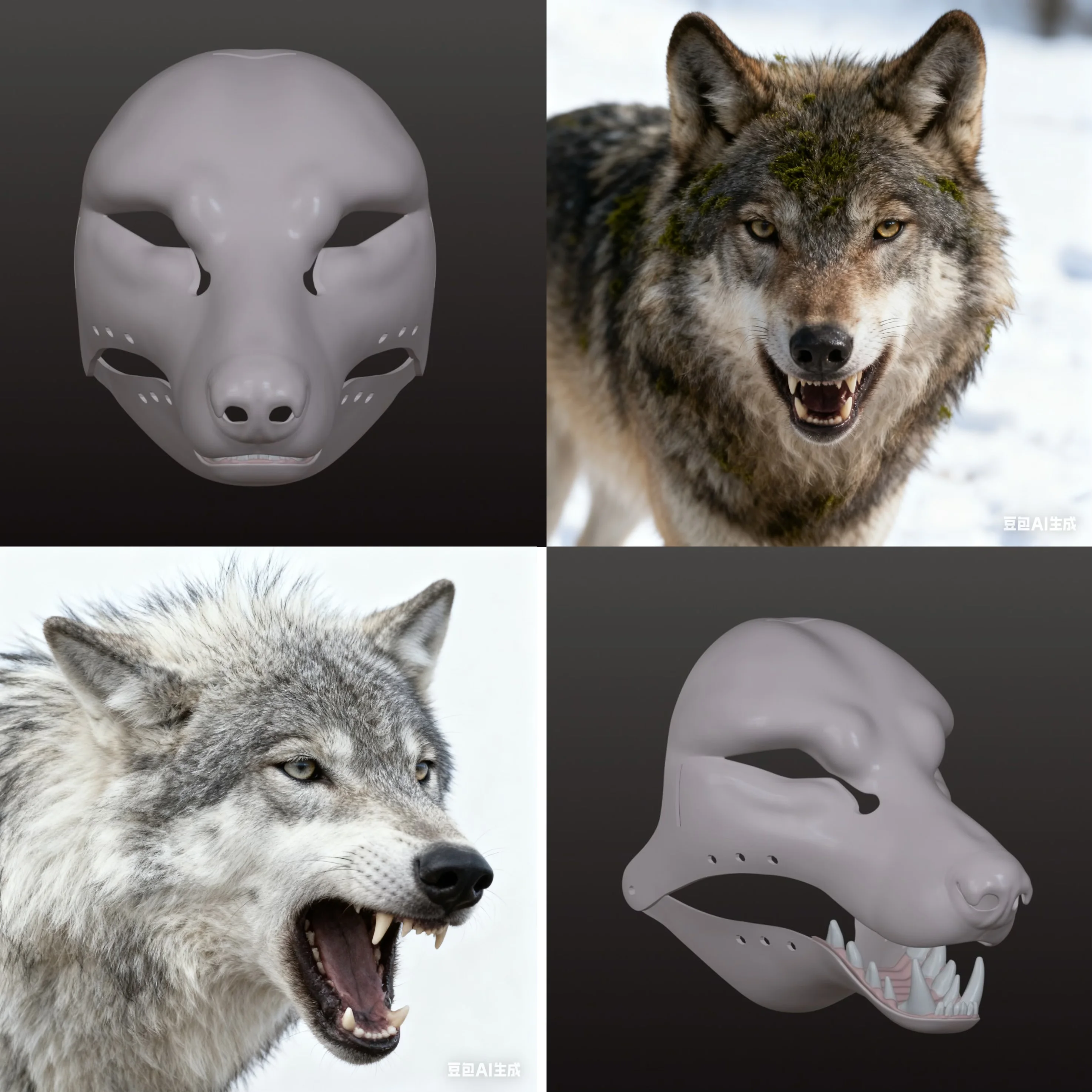 

Kigurumi Base Mask Movable Jaw Tundra Wolf 3D Printing Semi Realistic Beast Suit Skull Cosplay Costume Accessorie