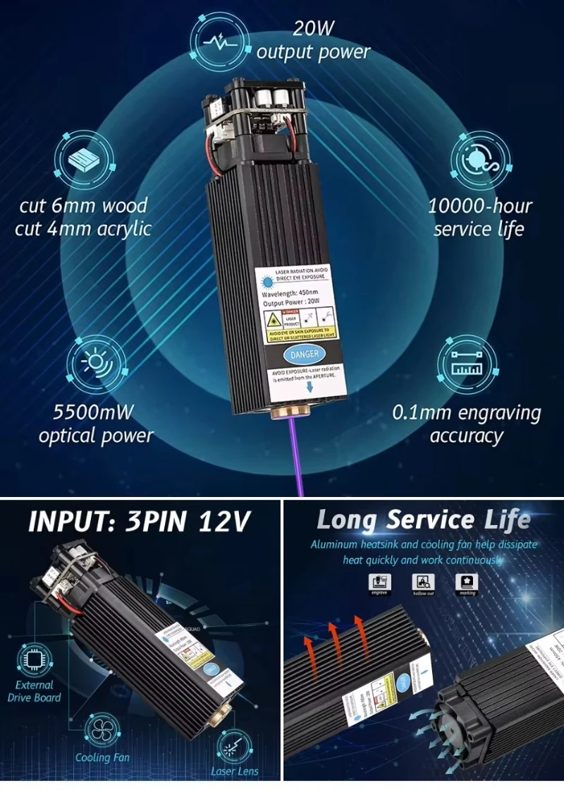 Kit modulo 20W/40W per macchina CNC e incisione di parti essenziali per apparecchiature