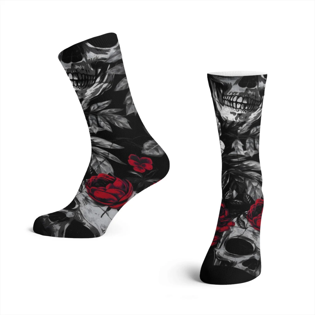 Skull Roses Street Arts Straight Socks Male Mens Women Winter Stockings Polyester Printed