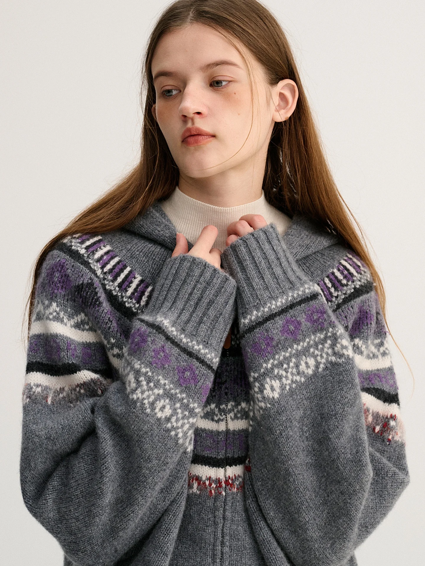 

Thiened Full Woolen Hooded Cardigan Women's Knitted Sweater with Double Zipper DIGBU Snow Country Memory Faionable Wint...