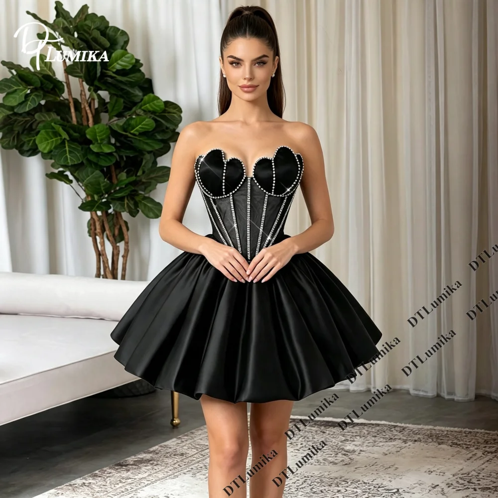 Strapless Heart Shape Homecoming Dresses for Women 2026 Satin Short Prom Dress Rhinestone Corset A-Line Mini Cocktail Party Gown