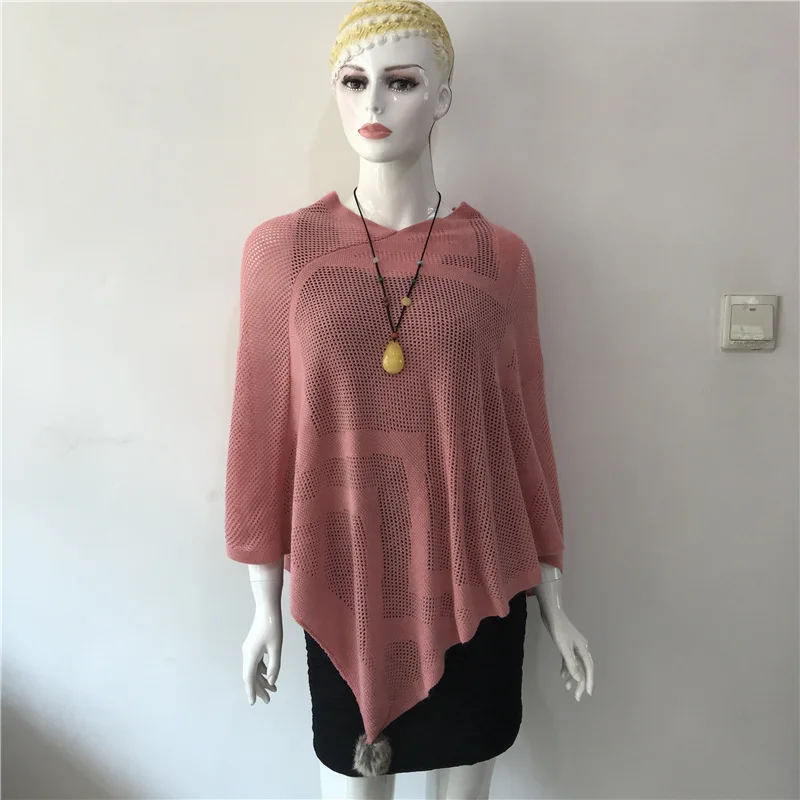 

2022 Spring Autumn Shawl Poncho Cape Irregular Sweater Pullover Outside Wide Pine Wool Ball Jacket Fashion Sunscreen Pink