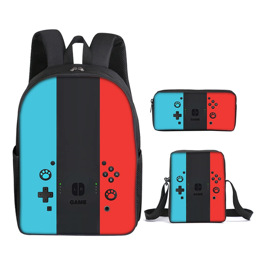 3 Pcs Set Games Console Messenger Bag ,Pencil Bag ,School Bags For Boy/Girls Children Best Gifts Cartoon School Backpack