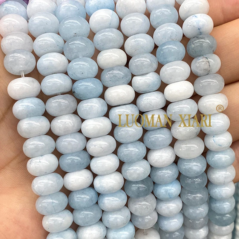 6x10MM Abacus Natural Stone Aquamarine Chalcedony Loose Rondelle Spacer Beads for Jewelry Making DIY Bracelet Charms Accessories