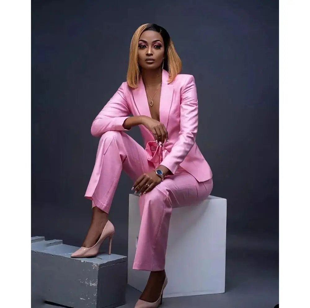 Casual Hot Pink Ladies Suits For Wedding Evening Party Mother of the Bride Blazer 2 Pcs(Jacket+Pants)
