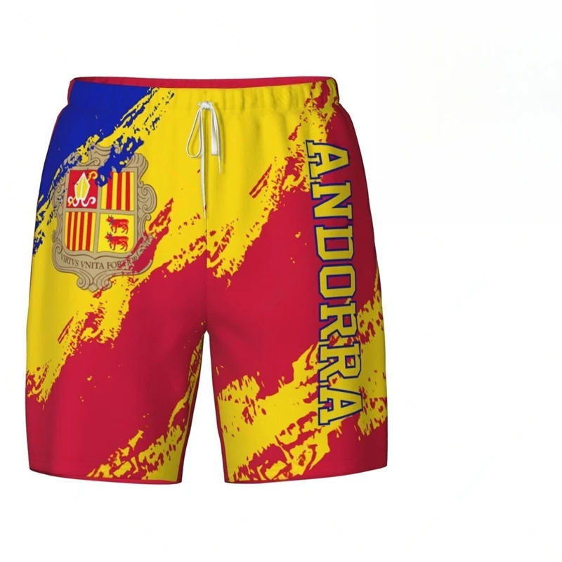 

Fashion Andorra Flag Beach Shorts Summer Casual Men Women 3D National Emblem Printed Short Pants Loose Quick Dry Swim Trunks