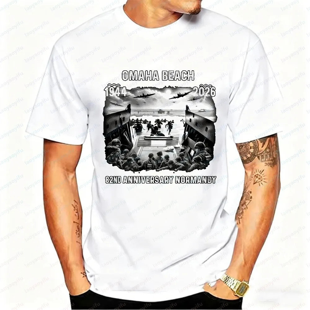 82nd Anniversary D-Day Normandy Omaha Beach 2026 T-Shirt Men's 1944-2026 Military History Cotton Casual Short Sleeve Shirt Tops