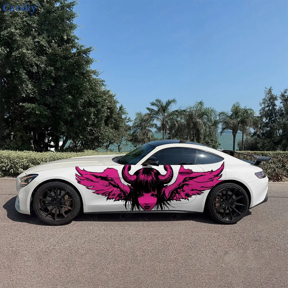 2pcs Pink Devil Car Sticker Full Body Decal Decoration Covering Scratches Protect Car Sticker Waterproof Car Vinyl Wraps