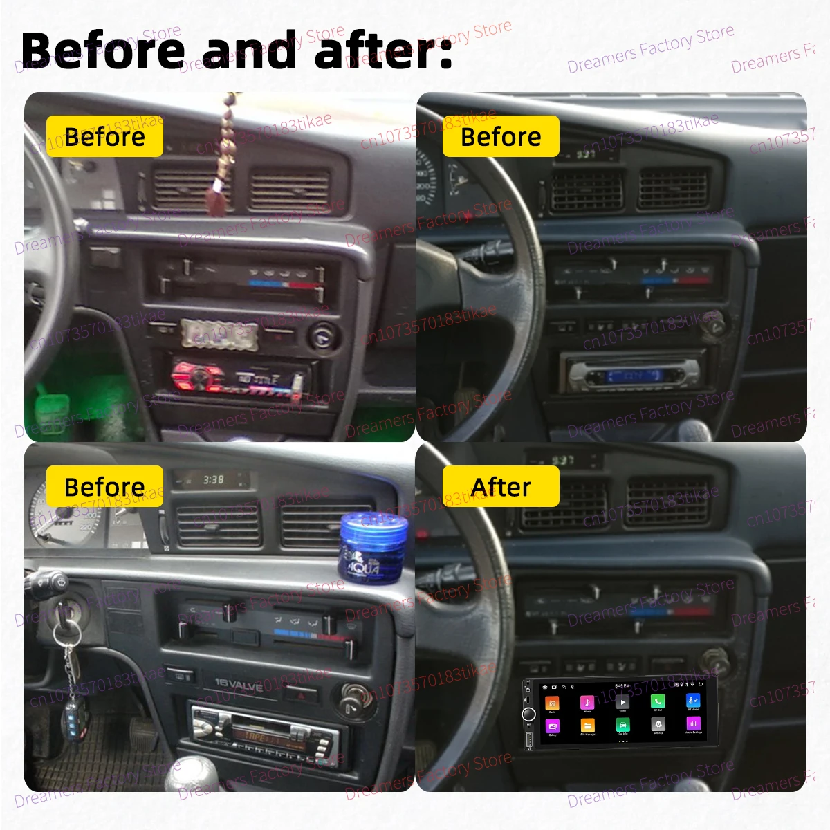 6.86 "1 Din ستيريو سيارة أندرويد مع Carplay الوسائط المتعددة الملاحة GPS رئيس وحدة التوصيل والتشغيل لتويوتا كارينا كورونا 1988-1991