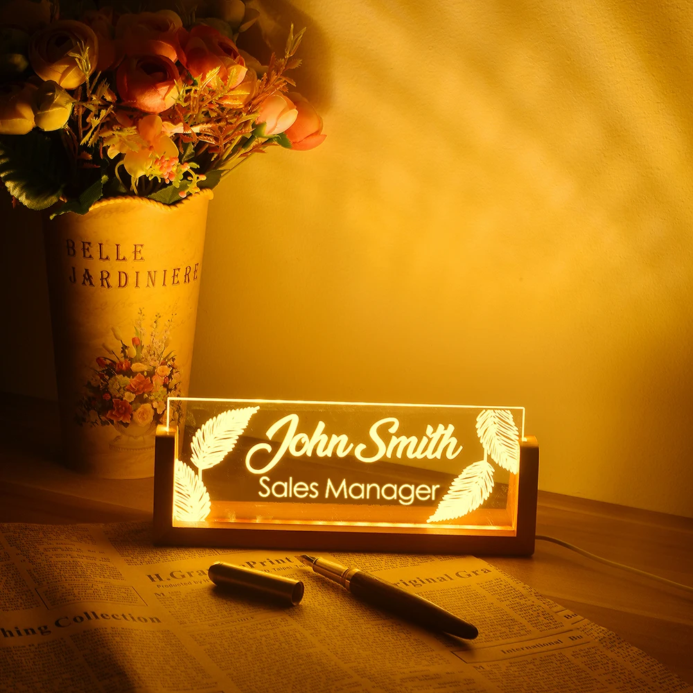 Gifts for Dad Light up Desk Plaque Promotion Gifts Custom New Job Office Decor CEO Sign Acrylic Name Plate Led Desk Nameplate