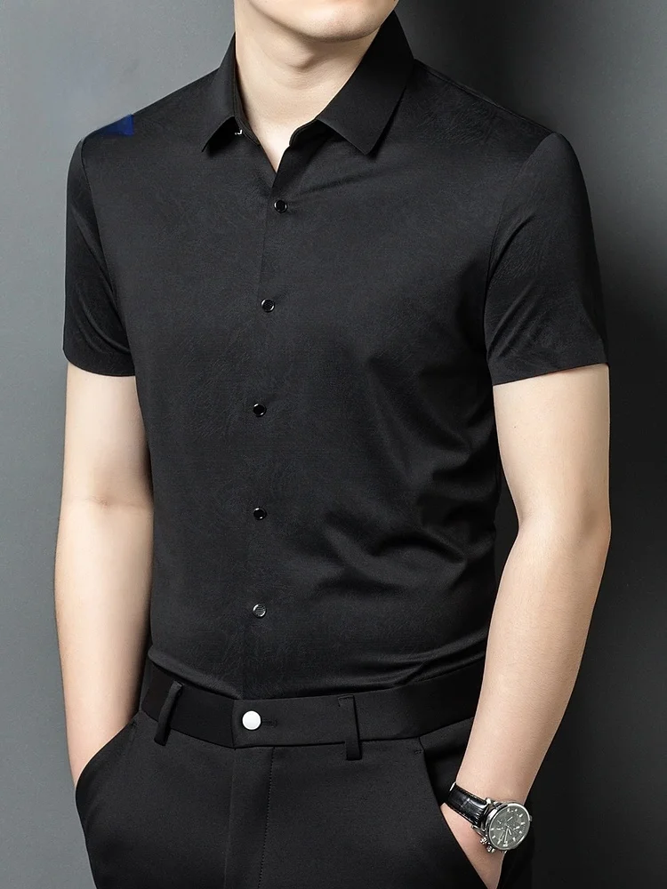 

Rn Silk ort Sve irt Men's Summer New High-end Busin Iron-free Casual f Sve irt Thin Model Polyester Fiber