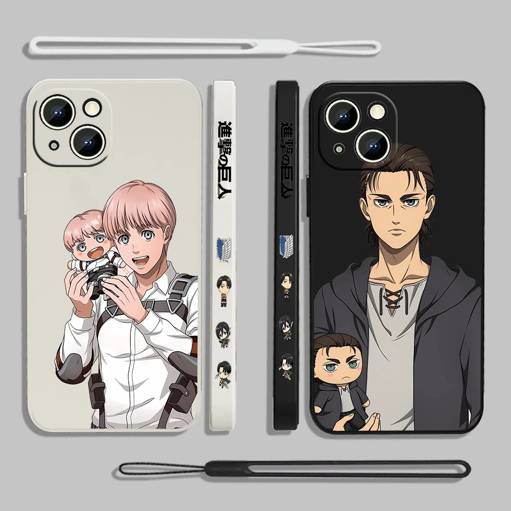 A-Attack On T-Titan Cartoon Liquid Left Rope For Apple iPhone 15 14 13 12 11 XS XR X 8 7 SE Pro Max Plus Mini Soft Phone Case