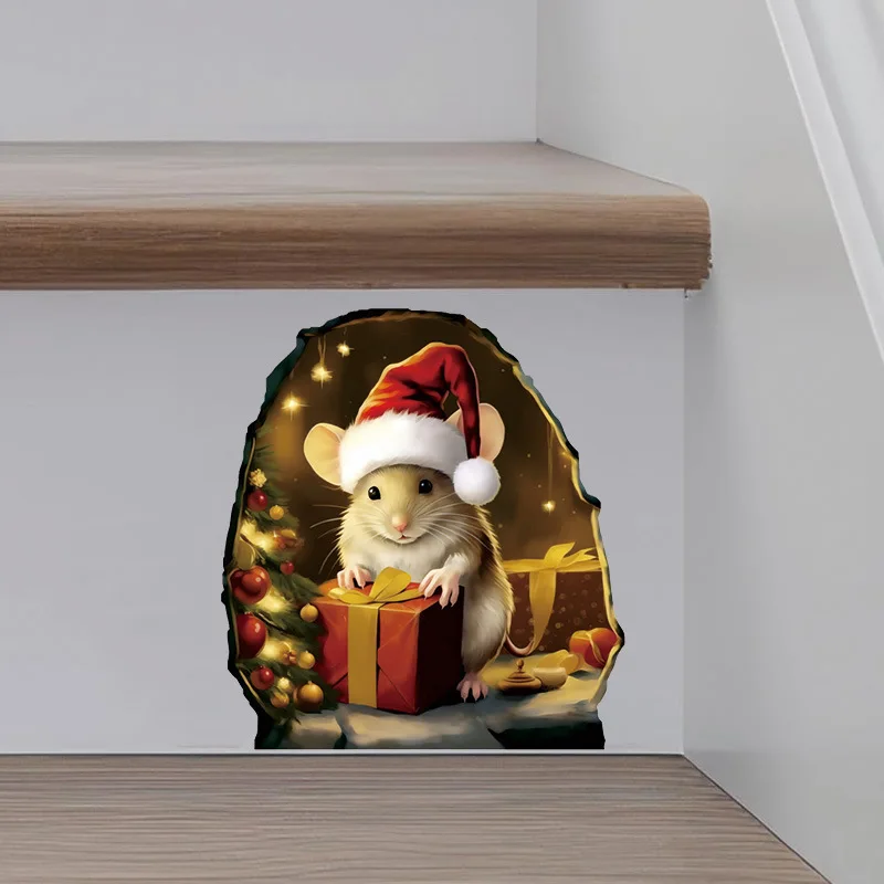 لطيف عيد الميلاد ماوس صغير ملصقات جدار عيد الميلاد المنزل الحلي نويل 2025 عيد ميلاد سعيد ديكور المنزل نافيداد السنة الجديدة ديكور