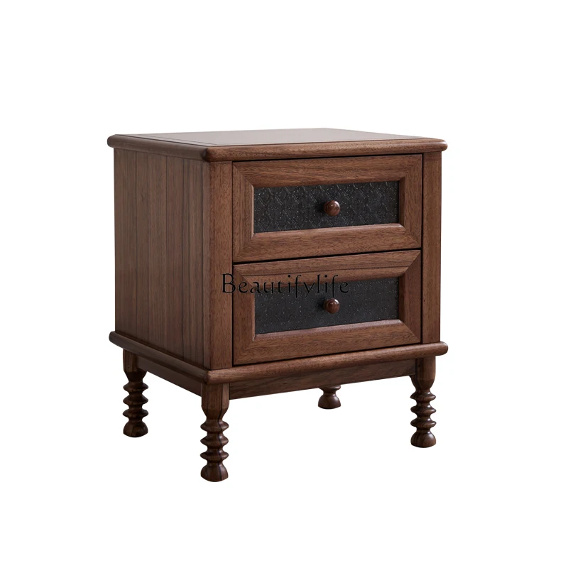

Retro black walnut bedside table solid wood storage bedside table