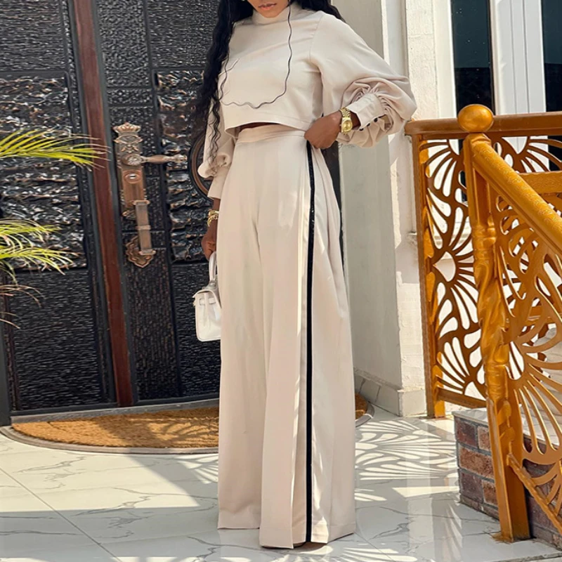 Wide Leg Pant Sets Pants Set Women Vest Crop Top & Cuffed Two Piece Suit Spring Summer Loose High Waist Elegant Trousers Suits