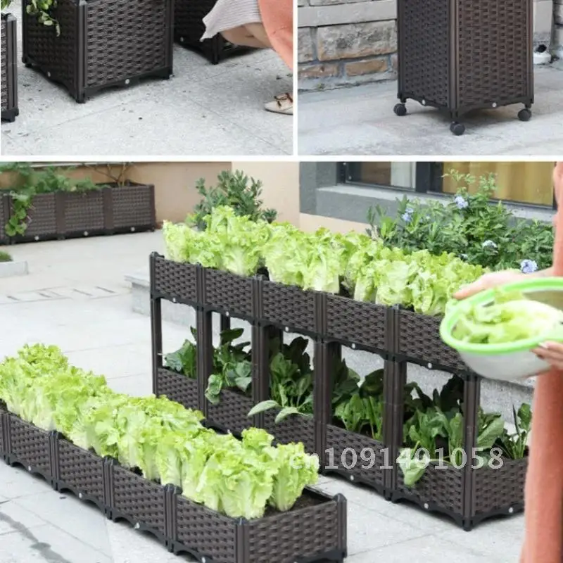 Garden And Balcony Large Veg Planting Box Assembled Reusable Square Flower Grow Pot Home Courtyard Planting Planters Equipment