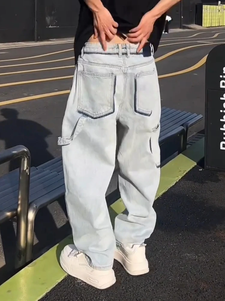 

Waed Denim Harlan Pants Men's Casual Spring Summer Lightweight Trousers with kets Harlan Sle Trendy Loose Fit Jeans