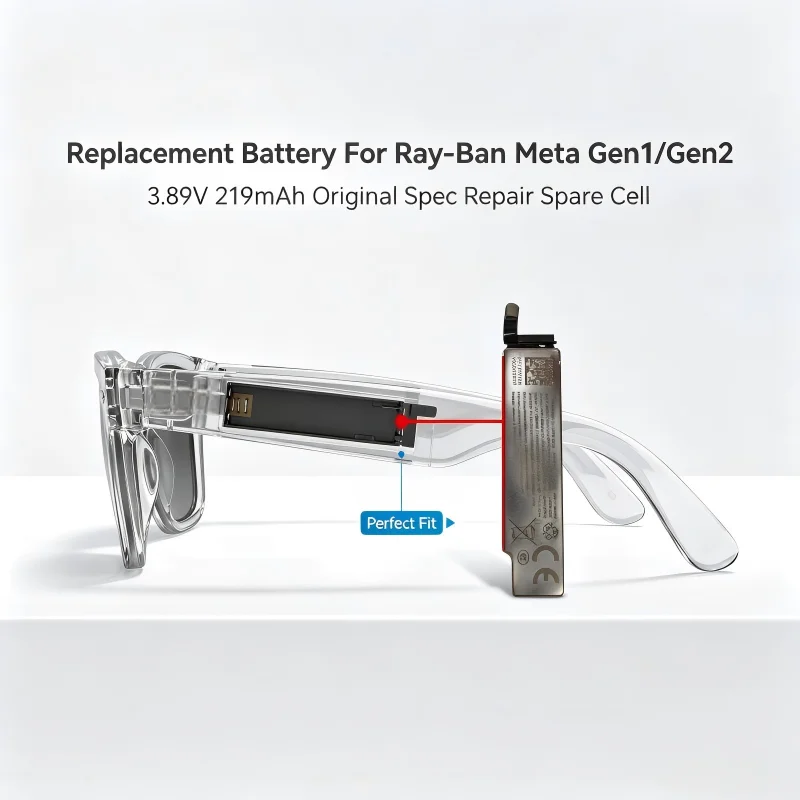 3.89V 219mAh Lithium Replacement Battery MC-1022037-B For Ray Ban Meta Gen1 Gen2 AI Smart Glasses
