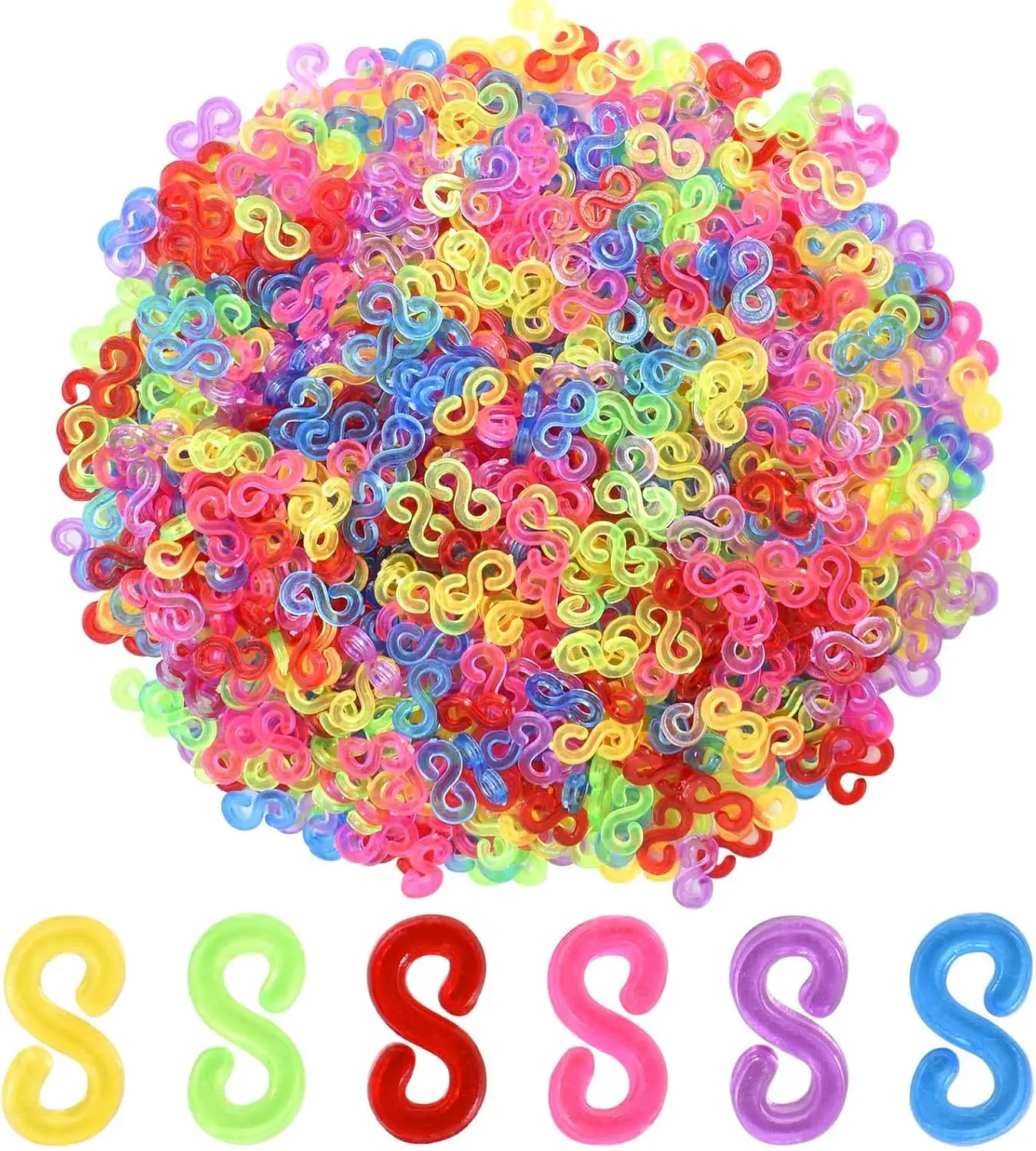 500 Pcs S Clips, Small Rubber Band Clips, Plastic Loom Bands Connectors, Connectors Refills Bracelet Loom Clips DIY Rubber Band