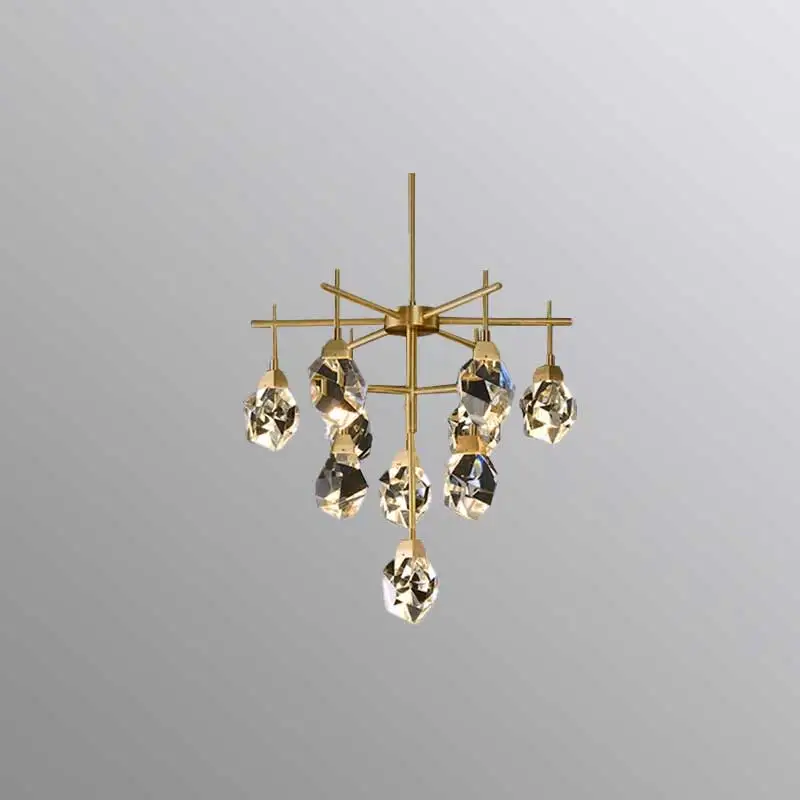 

Luxury Modern Nordic Diamond Shape Crystal Chandelier in All Copper for Bedroom Foyer Romantic Elegant Home Lighting