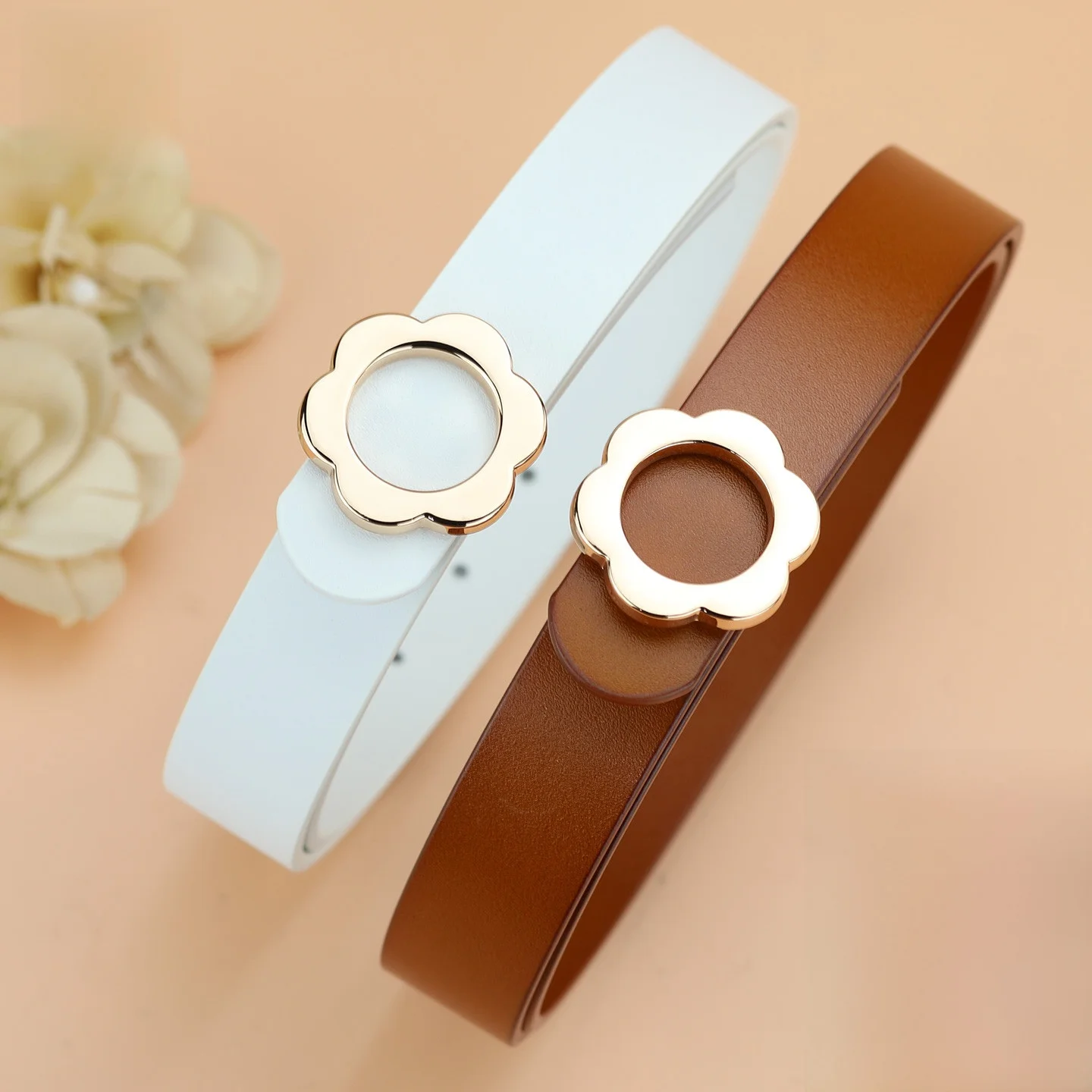 レディース本革ベルト-ブラウン-コーヒー-ホワイト-ヴィンテージ-多用途-ウエスト装飾-スカート用-高級感-ジーンズベルト