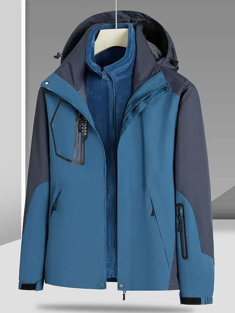 

Большие размеры 5XL, зимние парки 3 в 1, мужские утепленные зимние куртки, ветровка, водонепроницаемые лоскутные повседневные флисовые пальто с капюшоном