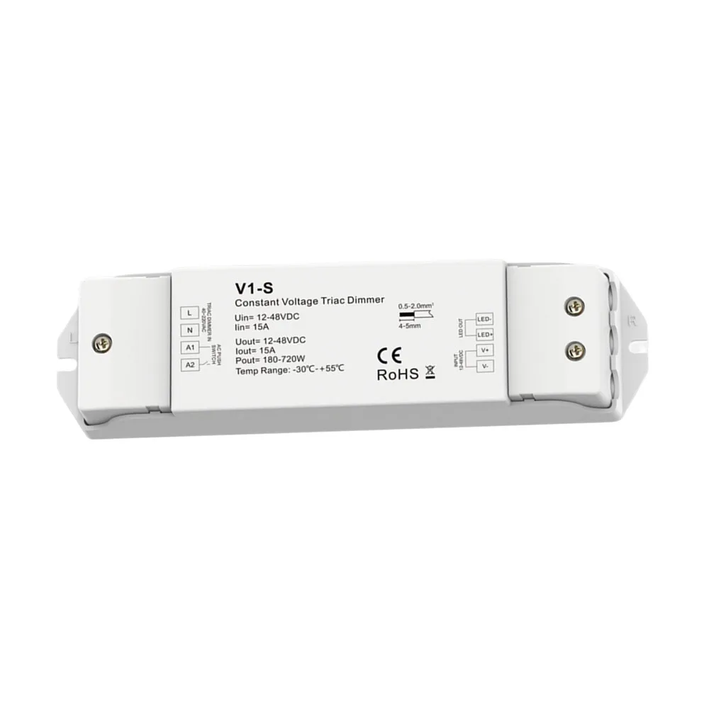 

AC40V-220V V1-S CV Triac strip Controller signal Push switch dimmer 1CH*15A signal brightness leading edge/trailing edge system