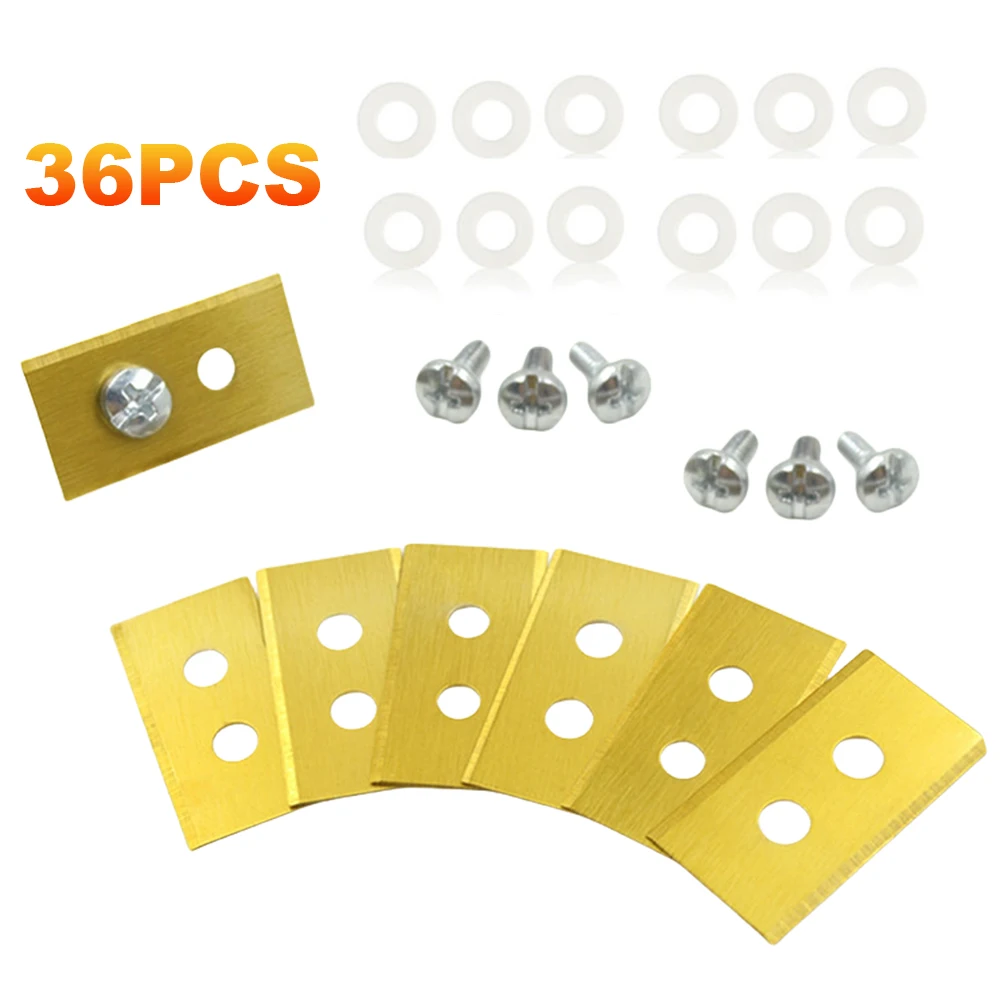 

36Pcs Metal Replacement Blades with Washers & Screw Double Hole Mower Blades 0.6MM Thick Lawn Cutting Blade Lawn Mower Supplies