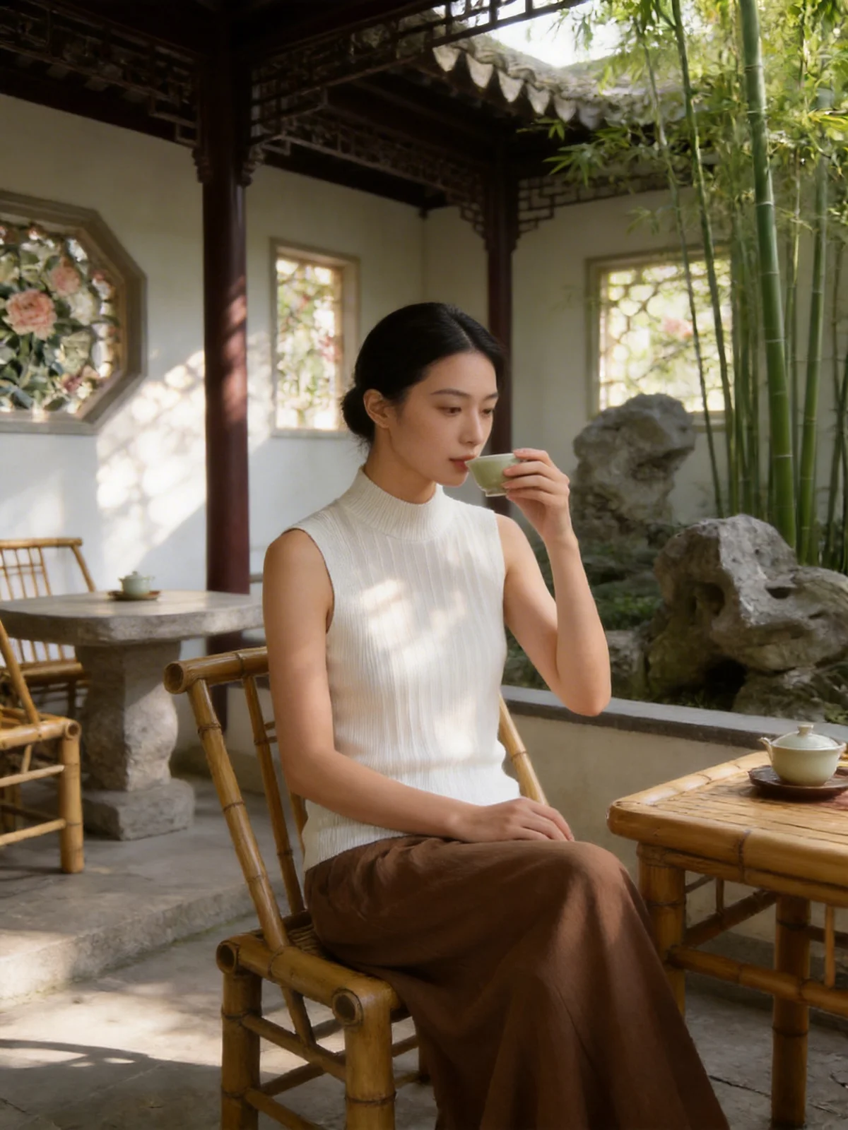 

White Sleeveless Knitted Vest Women's Lyocell Slimming Commute Half High round Neck Overhead Base Layer Soft Wool Blend Spring