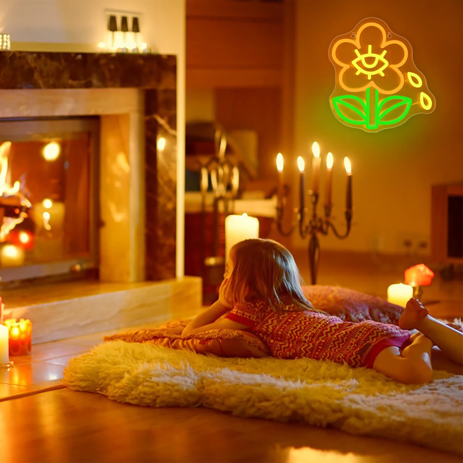 Insegna al neon a forma di fiore Luce al neon a forma di fiore per la decorazione della parete Luci decorative al neon a LED 3D con funzionamento USB per l'arredamento della cameretta dei bambini