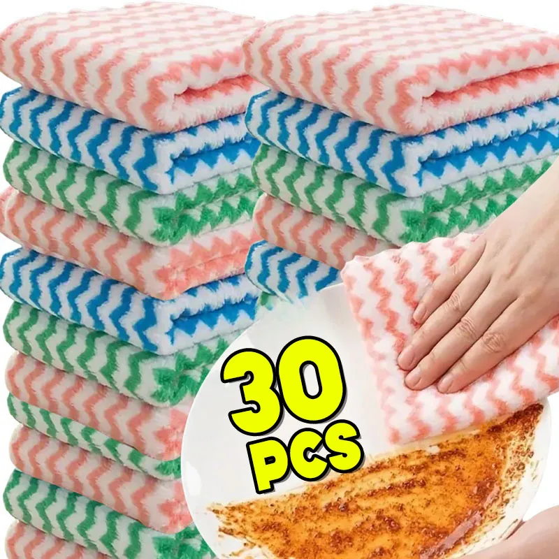 10/40PCS Super Absorbent Dishcloths Coral Fleece Cleaning Cloths Thickened Kitchen Washing Dish Rags Glass Windows Wipe Towels