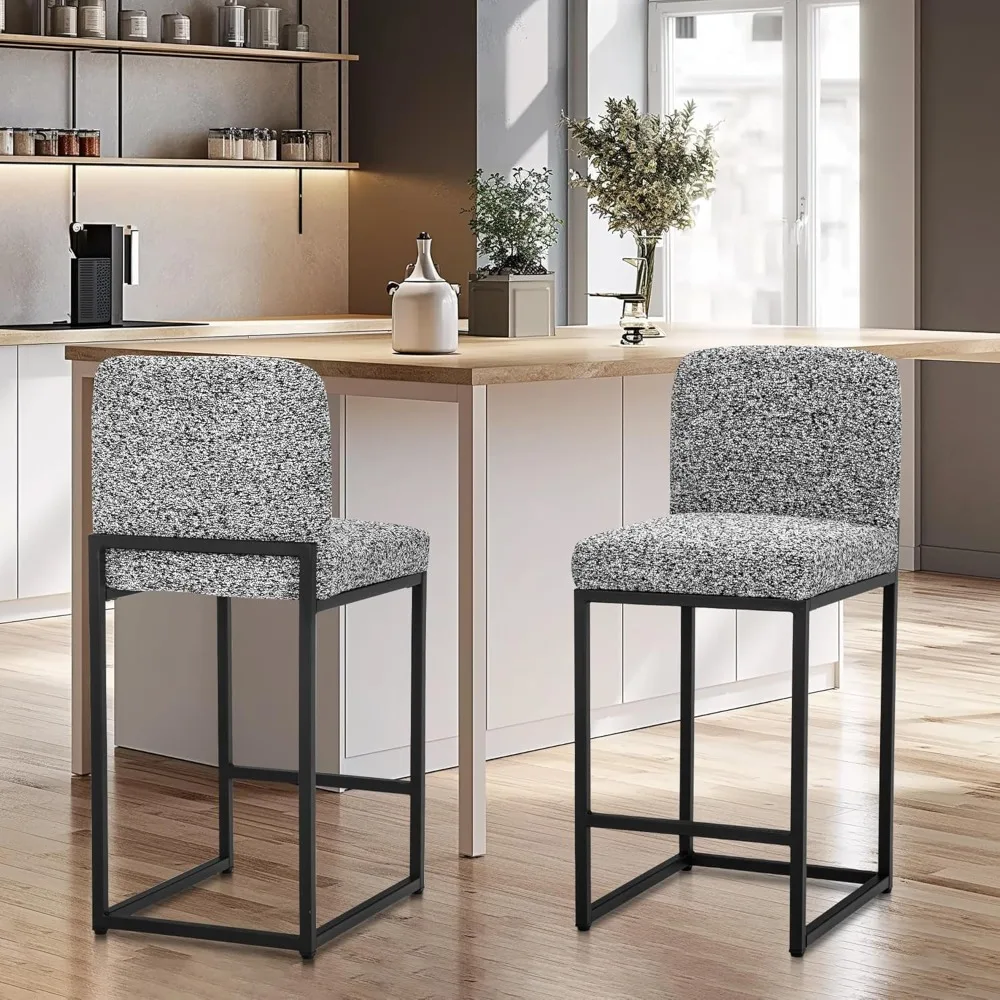 

Bar Stools Set of 2, 24 Inch Counter Height Barstools with Back, Modern Upholstered Chenille Fabric Bar Chairs