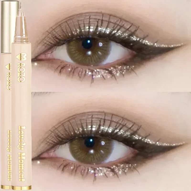 Delineador de ojos líquido champán con purpurina de diamante a prueba de agua, sombra de ojos, maquillaje, negro, marrón, Lápiz Delineador de ojos, herramientas de maquillaje de fiesta de belleza