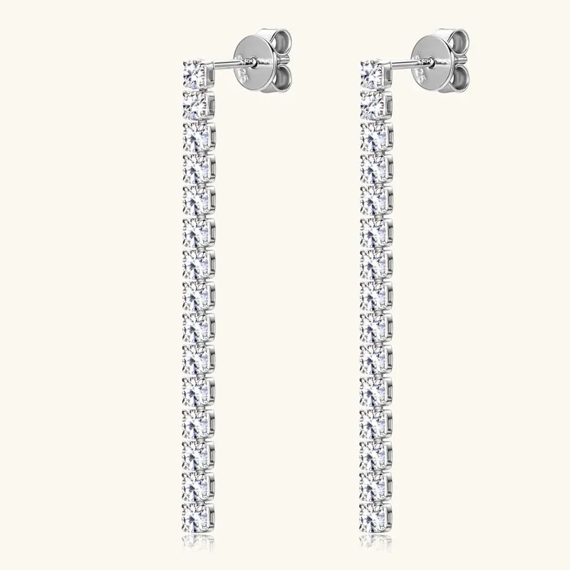 40mm Long Linear Drop Moissanite Earrings 925 Sterling Silver D VVS1 3EX 2.5mm Round Moissanite Women Wedding Fine Jewelry Gift view 2