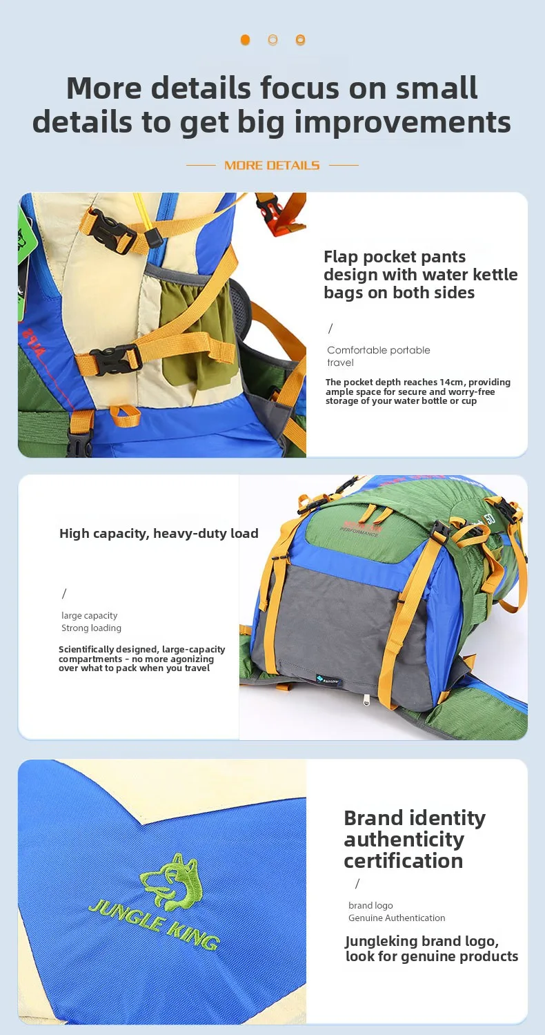 50L Wasserdichter Reiserucksack für Damen, Camping-, Wander-, Laptop-Tagesrucksack, Trekking- und Kletterrucksack für Herren, Wanderzubehör – Detail 15