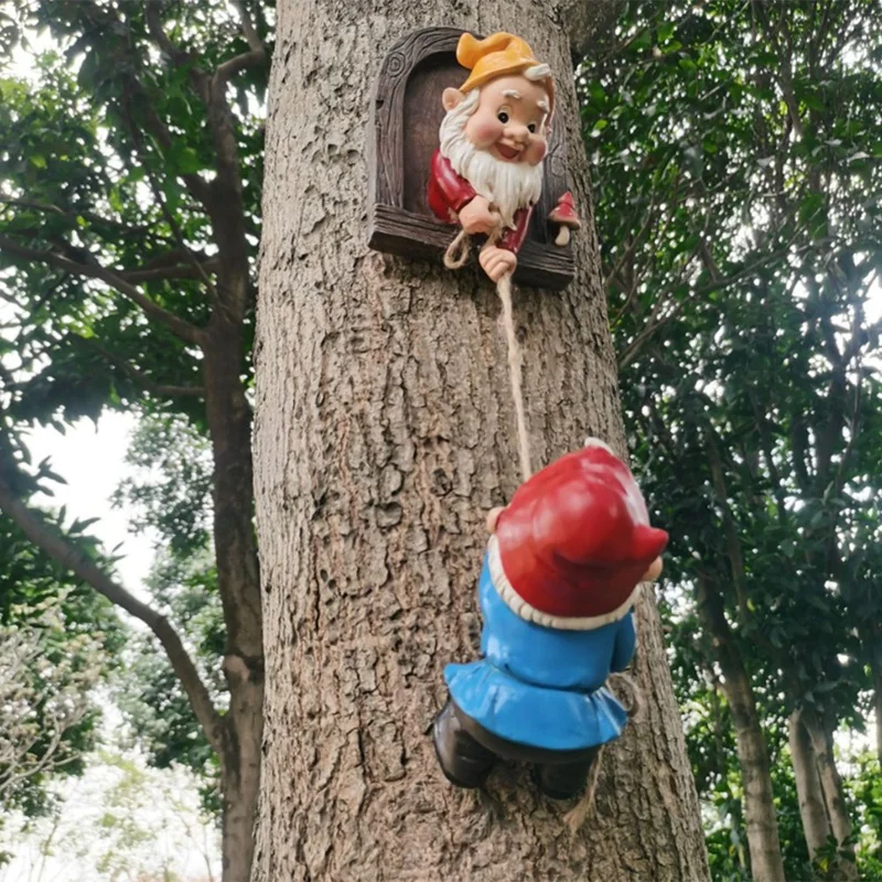 Climbing Gnomes Tree Face Decor Outdoor For Yard, Adorable Gnome Tree Hugger Fairy Door Statue For Tree Durable Easy To Use