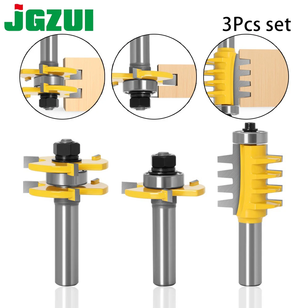 

6mm 8mm 12mm 1/4"1/2" Shank 3 Pcs T-Slot Conical Tooth Interlock Wood Router Bit Set Wood Floor Panel Splicing Milling Cutter
