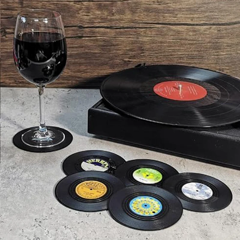 Sottobicchieri per bevande creativi Sottobicchieri per CD vintage Set di 6 dischi in vinile per gli amanti della musica Regali per l'ospite di inaugurazione della casa Stile 2