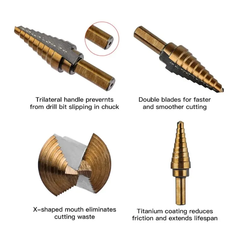 5pcs/set Precision Cobalt High-Speed Steel (HSS) Drill Bit Set, Titanium Coated, 50 Sizes, Triangular Shank, Packed Aluminum Box