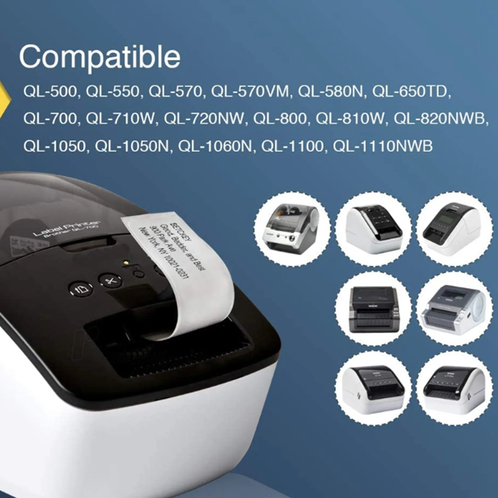 4 Roll Compatible For Brother DK22205 62Mm X 30.48M Continuous White Length Paper Tape Labels With Refillable Cartridge