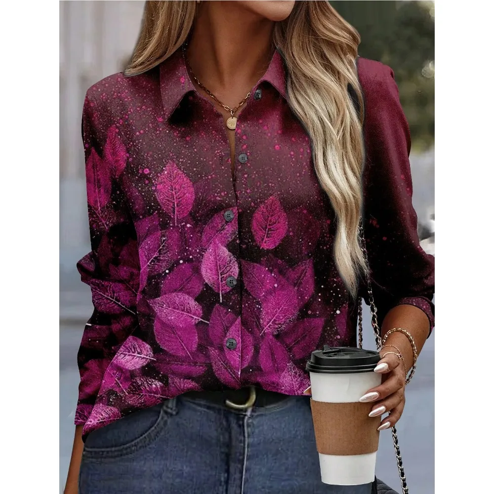 New Funny Ladies Clothing Casual Long Sleeve Shirt V Neck Loose Spring and Autumn Green Chain Print Loose Plus Size Womens Shirt