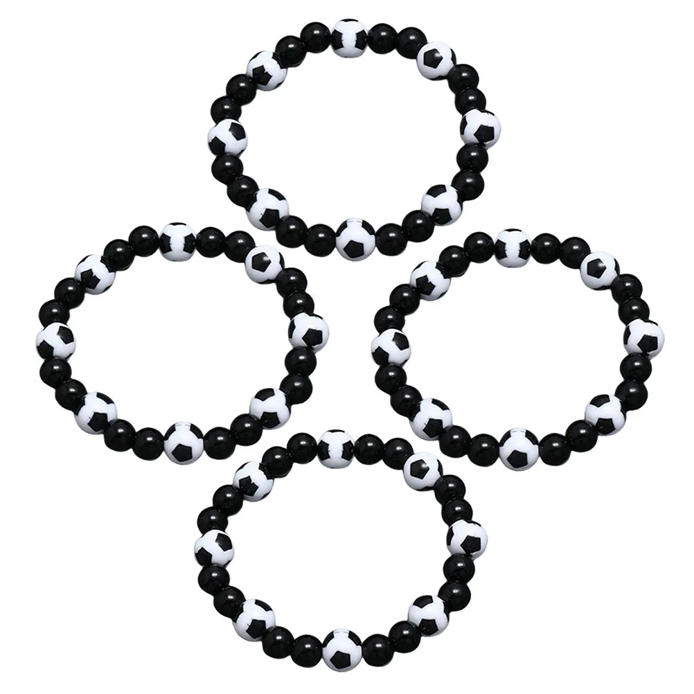 

4Pcs Football Bracelets Set for Men Women Soccer Beaded Jewelry Fashionable Comfortable Stackable Sports Charm Bracelets Fan