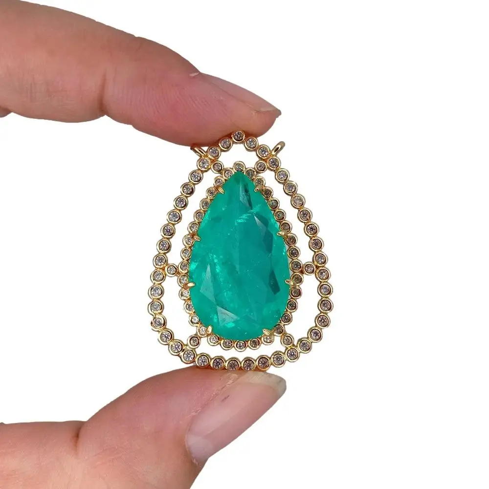 

2 Pcs Cz Pave Green Crystal Quartz Stone Beads Pendant Double Ring DIY Jewelry Findings