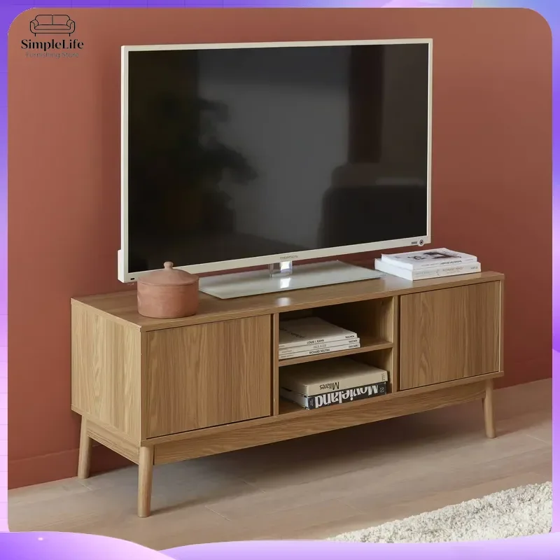 Wooden TV Cabinet Natural Oak Living Room Furniture Luxury Traditional High Quality Entertainment Center Modern Minimalist TV