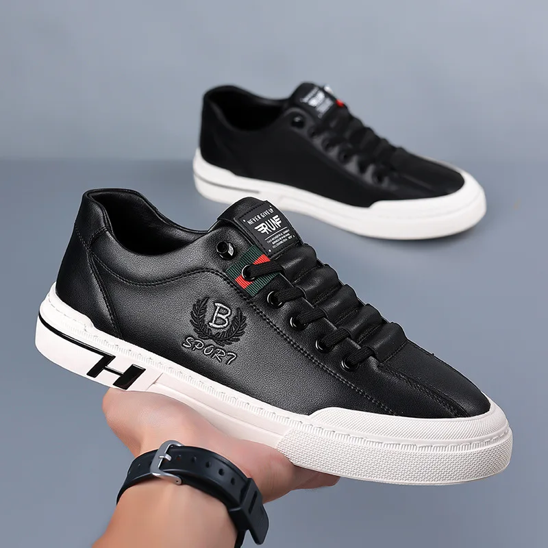 

Spring Autumn New White Board Shoes for Men Fashion Lace Free Leather Sneakers Male Soft Sole Casual Sports Shoes Man