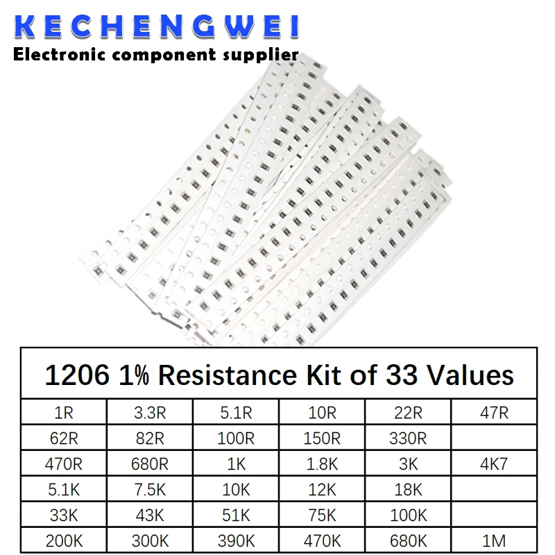 1206 SMD Resistor Kit Assorted Kit 1ohm-1M ohm 1% 33valuesX 20pcs=660pcs Sample Kit